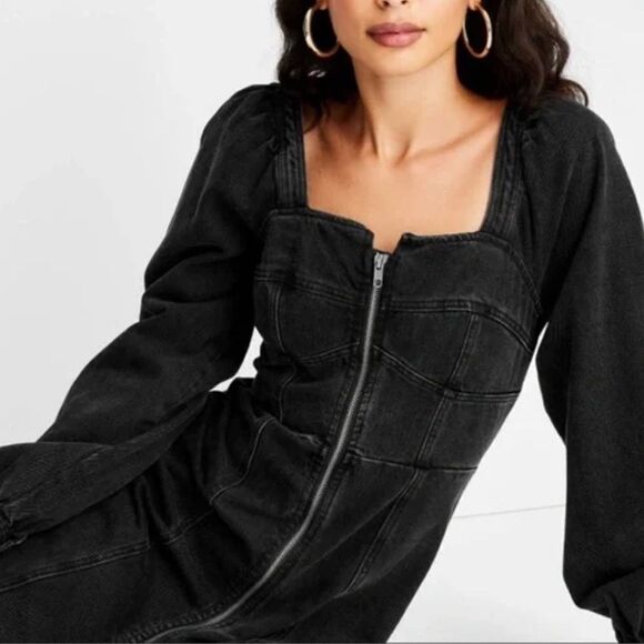 Future Collective Kahlana Barfield Black Denim Dress Size 2 - Picture 1 of 5